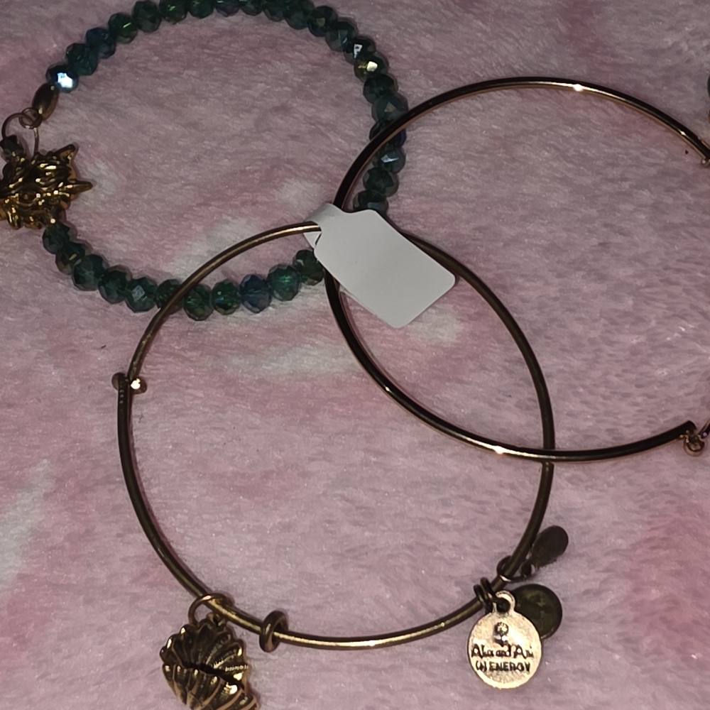 Alex and Ani Gold and Teal Bracelet Trio